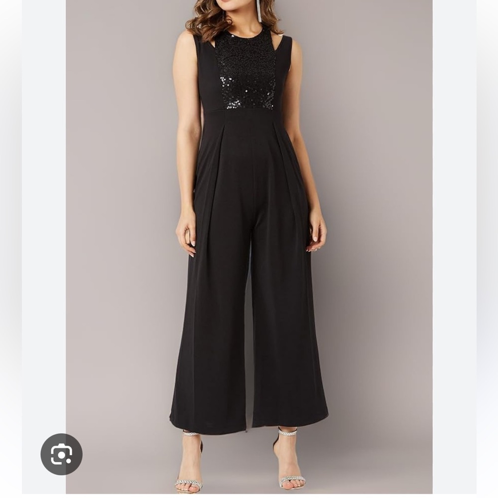 Miss Chase Black Sequins Panel Sleeveless Jumpsuit size S